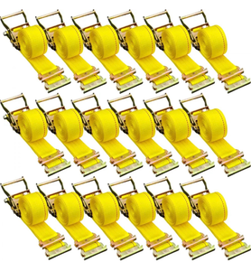 lot 18295 image: VEVOR E Track Ratchet Strap, 18PCS 2 x 15 E-Track Straps 4400 LBS Breaking Strength, with Polyester Webbing & Spring Fitting & Ratchets, Durable Tie-Downs for Motorcycles, Tire, Trailer Loads - Retail $90