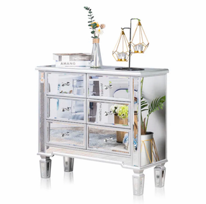 lot 18297 image: Mirrored Dresser 6 Mirror Drawers 12 inch-D 32 inch-W 28 inch-D - Retail $209