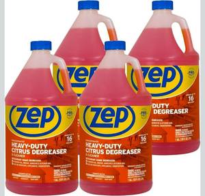 lot 18303 image: Zep Heavy-Duty Citrus Degreaser Cleaner Concentrate - 1 Gallon (Case of 4) ZUCIT128 - Restaurant Grade Degreaser and Cleaner Removes Oil, Grease, Adhesive, and Kitchen Soil on Stovetops, Appliances - Retail $44