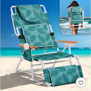 lot 18305 image: VINGLI Deluxe 3 in1 Beach Chair, Tanning Chair with Face Hole, Reclining Lounge with Foot Rest, Cup Holder and Storage Bag��Beach Lounge - Retail $85