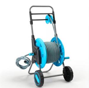 lot 18312 image: Ktaxon 35.4 Inch Mobile Hose Reel Cart, Blue and Gray Outdoor Garden Storage Cart, Hose Not Included - Retail $87