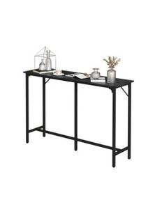 lot 18321 image: Winado - 43-71 Wooden Top Bar Long Counter Height Pub Table with Robust Metal Frame and Easy-Clean Surface Scratch for Bar - Black-55x39x15 - Retail $67