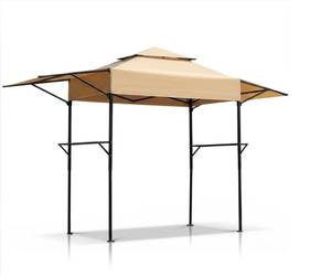 lot 18326 image: Zimtown 12.5 x 3.3 Grill Gazebo All-Weather Steel Construction w 2 Tiered,Extra Adjustable Shadow for Patio, Backyard, BBQ,Khaki - Retail $174