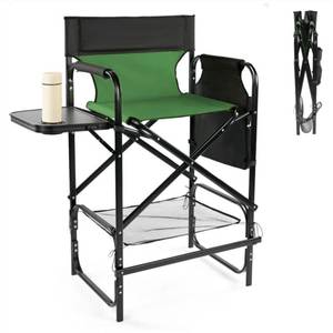lot 18329 image: Ktaxon 31 Oversized Folding Director Chair, Heavy Duty Camping Chairs with Side Table & Cup Holder, Makeup Artist Seating with Storage Bag, Supports 300 lbs, Green - Retail $117