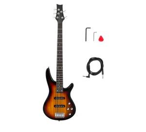 lot 18330 image: Ktaxon 5 String Electric Bass Guitar  Full Size 5 String Bass Guitar KitStandard Right Handed Bass Guitar Kit with Portable Gig Bag, Adjustable Strap, Cable, Pick & Wrench (Sunset) - Retail $99