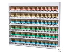 lot 18332 image: OmySalon Double 6-Tier Wall Mount Nail Polish & Powder Organizer Rack with Acrylic Barriers - Retail $109