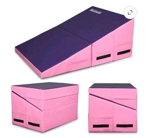 lot 18339 image: JOYMOR Gymnastics Cheese Wedge Incline Mat, Small Size 32.7x 23.6x 13.4 Gym Fitness Tumbling Skill Shape Mat for Kids Girls Skill Training Exercise,  PurplePink - Retail $76