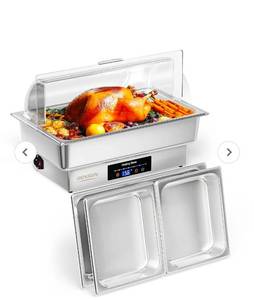 lot 18340 image: ROVSUN 9 QT Electric Chafing Dish Buffet Set with Temp Control & PC Lid - Retail $135