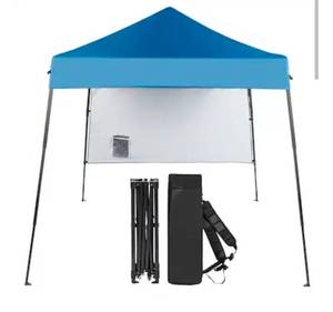 lot 18343 image: VINGLI 6x6 FT Pop Up Canopy Tent with 1 SidewallSlant Legs Portable Gazebo for Camping Blue - Retail $71