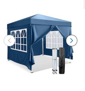 lot 18345 image: VINGLI 10x10 FT Pop Up Canopy Tent with 4 Sidewalls 2 Doors and 2 WindowsWaterproof Sun Shelter for Outdoor Parties Blue - Retail $0