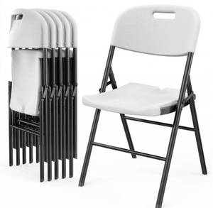 lot 18348 image: Ktaxon 6 Pack 650 Weight Limit Heavy Duty Plastic Folding Chair with Reinforced Steel Frame for Outdoor - Retail $255