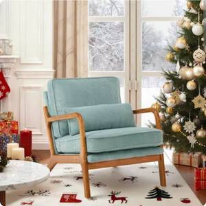 lot 18365 image: Winado Mid Century Solid Wood Accent Chair Upholstered Armchair with an Extra Pillow - Retail $164