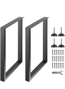 lot 18371 image: VEVOR 28 Inch Adjustable Furniture Legs, Square Reinforced Steel Office Table legs Set of 2 for DIY, Max Load 1000 lbs Heavy Duty Desk Legs, Quick Instalation & Rich Accessories Legs Black - Retail $48