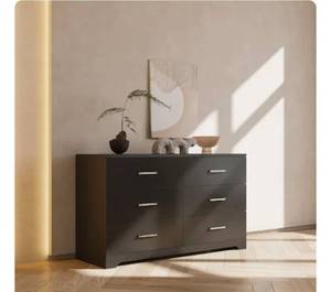 lot 18379 image: Winado 6-Drawer Black Particle Board 47.24in. W Chest of Drawer - Retail $154