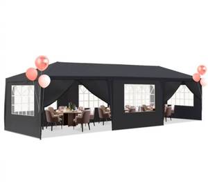 lot 18380 image: Ktaxon 10 x 30 Canopy Waterproof Party Tent Outdoor Tent 8 Sides Black-looks like it was used once and sent back, looks complete - Retail $118