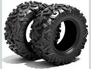lot 18381 image: 24x11-10 ATV Tires,6 PR All-Terrain Tubeless Bias Tires,set of 224x11x10 All-Terrain tires,non-directional,have good balanced traction, stability across mixed terrain,fit for 10 inches rim - Retail $174