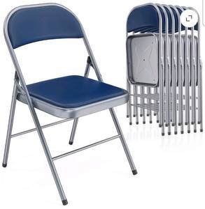 lot 18382 image: VINGLI Folding Chairs with Padded Seats, Metal Frame with Pu Leather Seat & Back, Capacity 350 lbs, Blue, Set of 8 - Retail $149