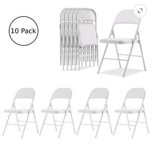 lot 18383 image: Ktaxon 10 Pack Folding Chairs, Wedding Party Chair Foldable Dining Chair with Metal Frame and Soft Cushion, Set of 10 Space-Saving Seating for Events, Dining Room, White - Retail $259