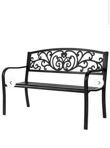 lot 18388 image: 50 Outdoor Bench Metal with Floral Back - Retail $109