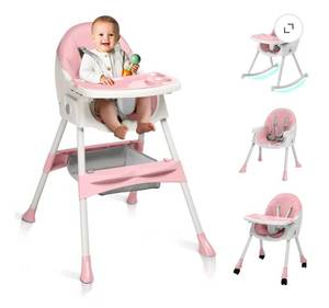lot 18392 image: Ktaxon Baby High Chair, Convertible 6 in 1 High Chairs for Babies and Toddlers, Foldable Baby Highchair with 5-Point Safety Harness, Adjustable Dining Tray, Backrest & Height, Pink - Retail $89