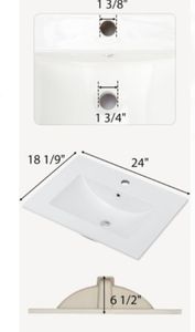 lot 18393 image: Premium Ceramic Sink 24 x 18 19 with Overflow Hole(Sink only)  - Retail $0