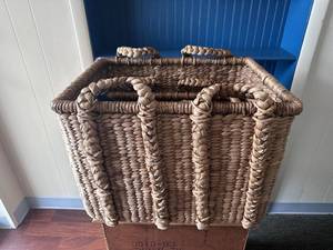3Pc Shelf Baskets, Small, Large & XL Chunky Woven Baskets w/ Braided Handles RETAIL $179.99