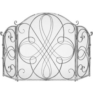 lot 112 image: 3-Panel Wrought Iron Metal Fireplace Screen Cover w Scroll Design - 55x33in RETAIL $49.99