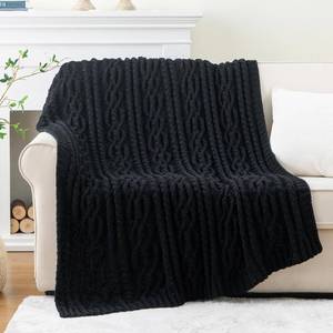 lot 155 image: Battilo Black Throw Blanket - Cable Knit Chenille, 60 x 80