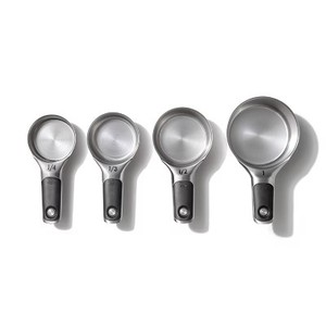 lot 187 image: OXO 4pc Stainless Steel Magnetic Measuring Cups Set Black
