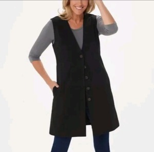 lot 189 image: Lisa Rinna Collection Mid-Length Button Front Vest Black, Large.