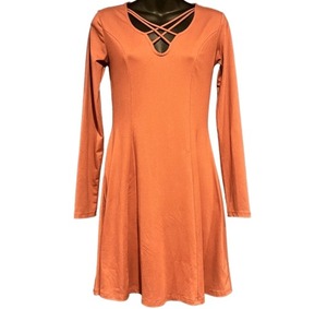lot 201 image: MUDD Burnt Orange Long Sleeve Caged Skater Dress, Womens XL
