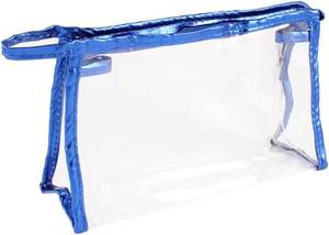 lot 235 image: Ruilogod Zip Up Blue Faux Leather Frame Cosmetic Bag 21.5x6.5x13cm