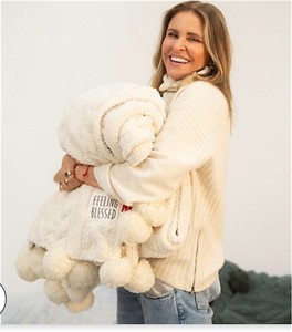 lot 1875 image: BROWN Peace Love World 70 60 Pom Pom Cable Knit Blanket