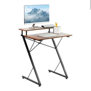 lot 1909 image: $79 VIVO Compact Desk wMonitor Shelf, Dark Brown Tabletop Black Frame
