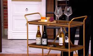 lot 1912 image: Tidy & Co. Collapsible 3-Tier Storage Rolling Cart, Brass