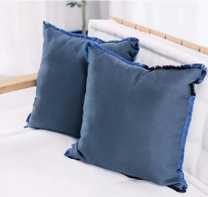 lot 1918 image: 18 x 18 Outdoor Pillows with Fringe by Lauren McBride Navy 2-Pack