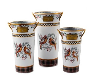 lot 1936 image: MacKenzie- Childs Set of 3 Nesting Metal Buckets, Cardinals