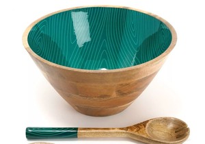 lot 1954 image: BLUE Temp-tations Woodland 4-qt Mango Wood Bowl with Server