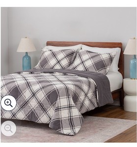 lot 1964 image: Berkshire PolarFleece Plaid Comforter & Sham Queen Set Light Pink