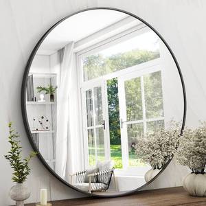 lot 1988 image: $160 42-Inch Round Mirror, Black Wall-Mounted Metal Frame