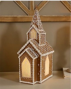 lot 1993 image: Illuminated Gingerbread Lace Church by Valerie