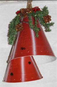 lot 2001 image: Home Reflections Metal Bells with Lit Greenery RED