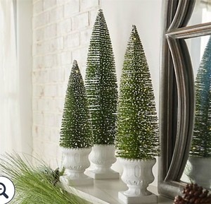 lot 2008 image: Set of 3 Illuminated Bottle Brush Trees in Urns by Valerie