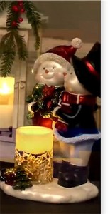 lot 2009 image: Kringle Express Holiday Couple Candle Holder w Decorative LED Candle