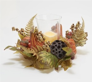 lot 2010 image: Illuminated Pumpkin, Gourd and Pods Centerpiece by Valerie