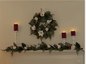 lot 2014 image: $106 RED 6 Magnolia & Pine Floral Holiday Garland by Kim Gravel
