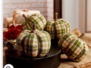 lot 2017 image: IRANGE & BLUE Set of 4 4.5 Plaid Fabric Pumpkins by Valerie