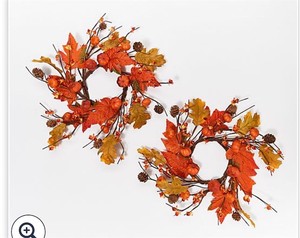 lot 2020 image: Set of 2 Mini Pumpkin and Autumn Leaf Candle Rings by Valerie