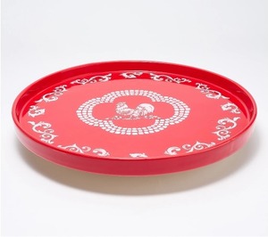 lot 2032 image: Temp-tations Doodle Doo 12.75 Ceramic Deep Dish Lazy Susan, Red, SEE note.