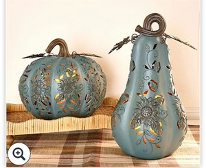 lot 2034 image: ORANGE Set2 Indoor Outdoor Lit Pumpkin and Gourd by Valerie
